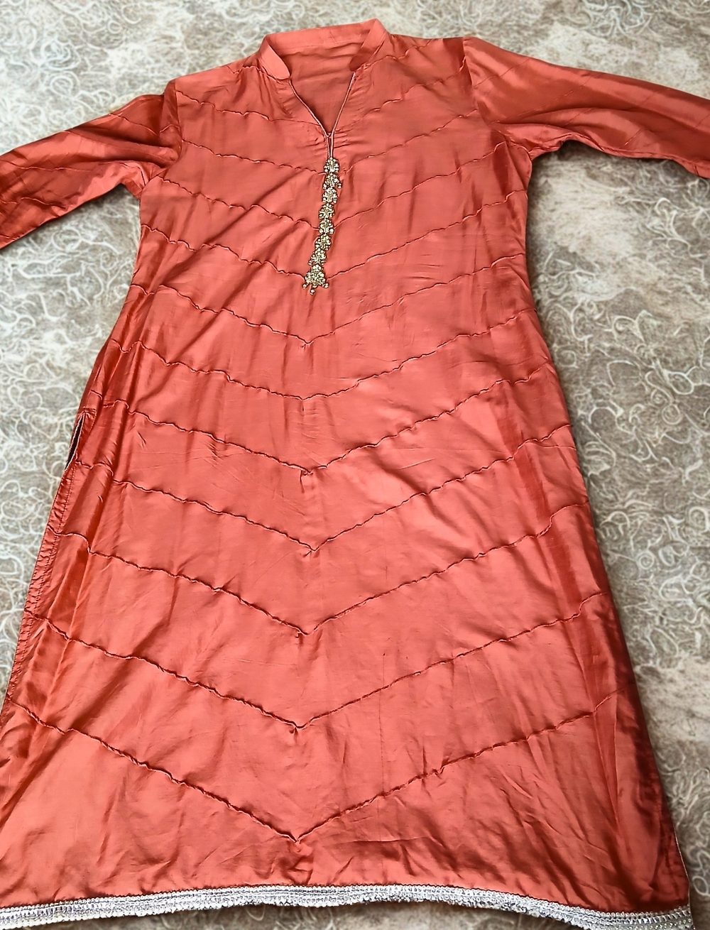 LAST CHANCE! Indian Vintage Dressy Tunic Dress  Kurti in Rust Orange and Silver
